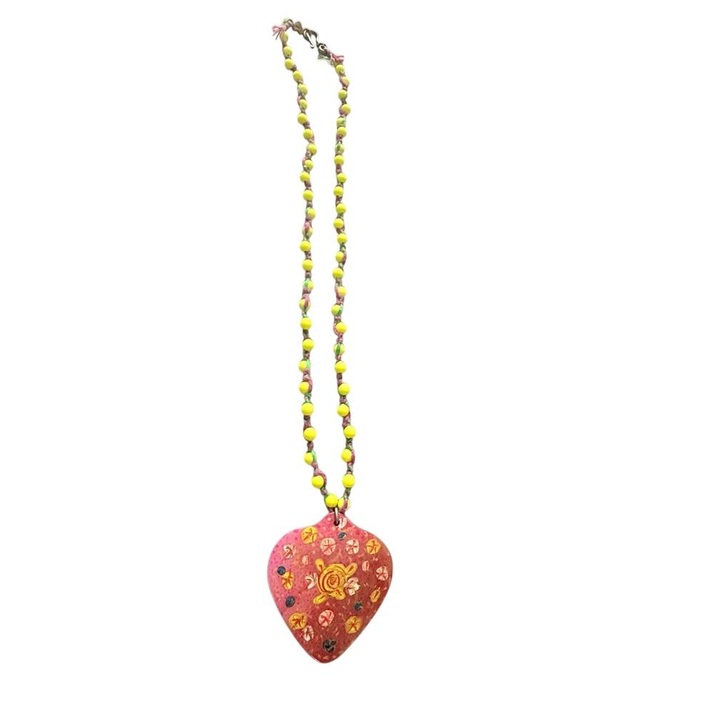 Chan Luu Pink Heart Pendant Necklace Neon Yellow Beads 925 Silver